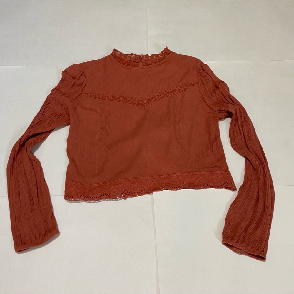 53. Self E Elegant Rust Long Sleeve Blouse